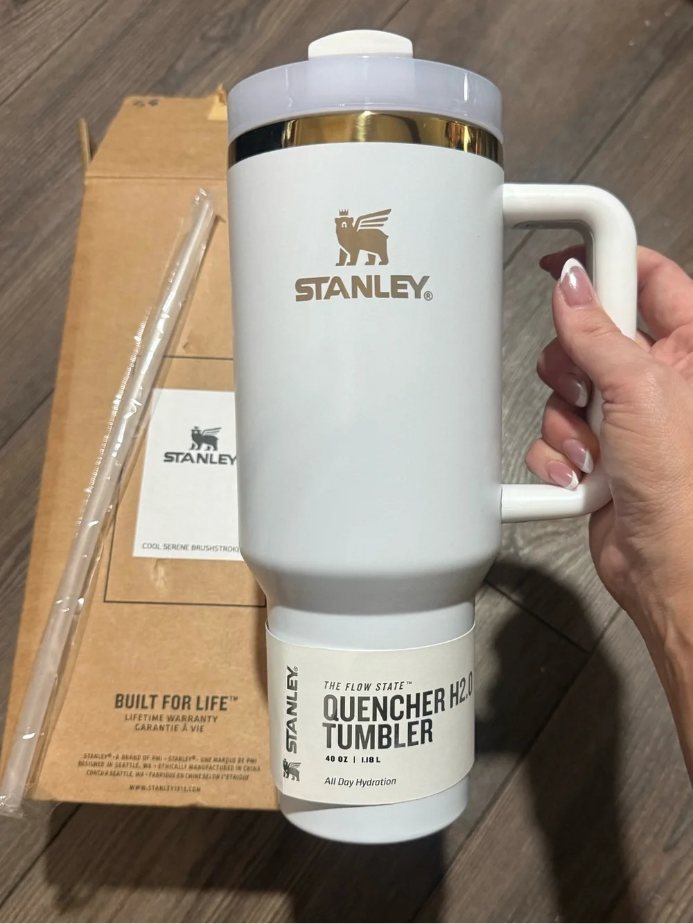 Stanley 40oz Quencher H2.0 Cream Moon Gold Gift Beauty Bundle NIB - Picture 3 of 14